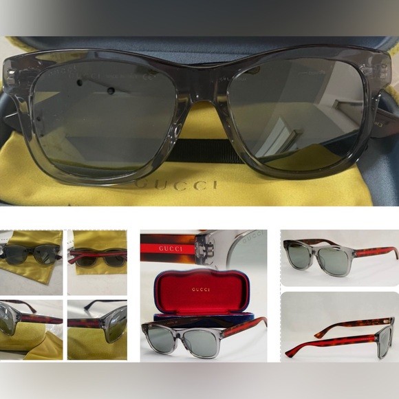 GUCCI GREY TRANSPARENT FRAMES WITH GUCCI COLORS ON ARMS WITH GREY MIRROR LENSES - Picture 7 of 16